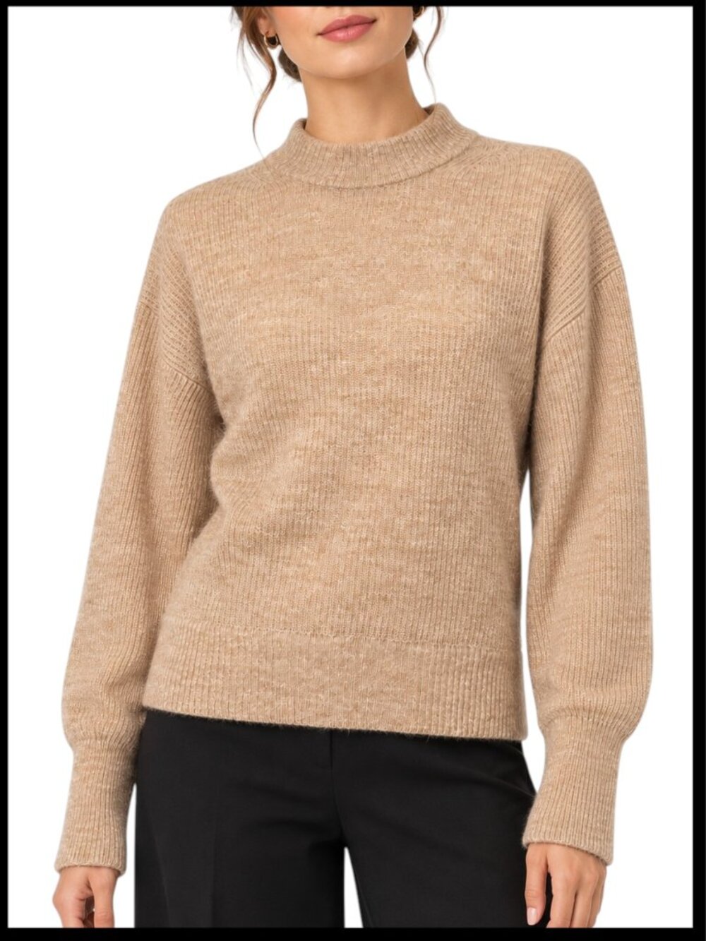 Quince Baby Alpaca Wool Blend Ribbed Crewneck Camel Beige Tan M